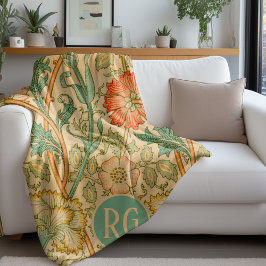 Cobertor De Velo Rosa e Rosa William Morris Monograma Personalizado