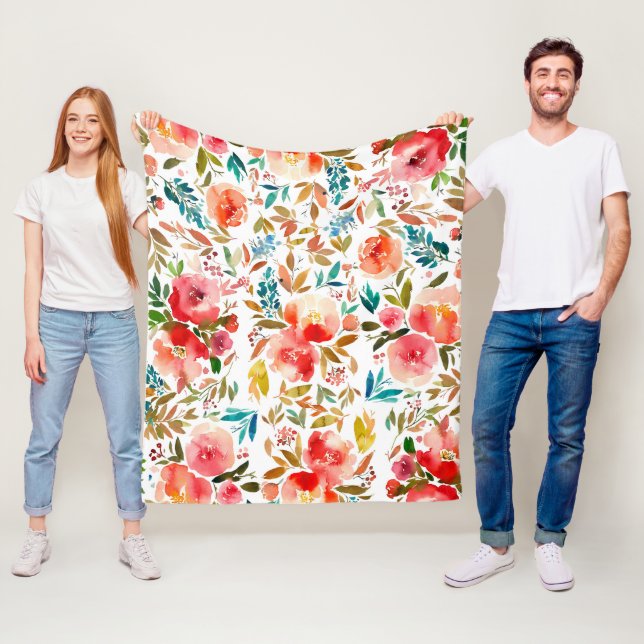 Cobertor De Velo Rosa floral vermelho-alaranjado (In Situ)