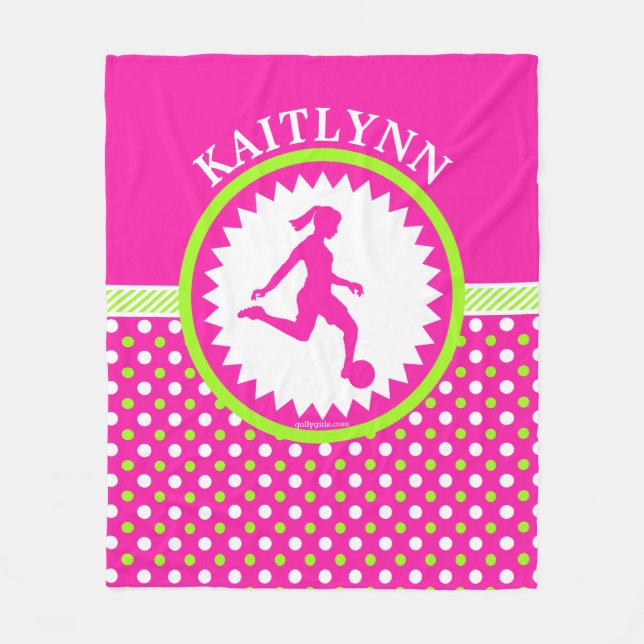 Cobertor De Velo Rosa Monogrammed do futebol das meninas - bolinhas (Frente)