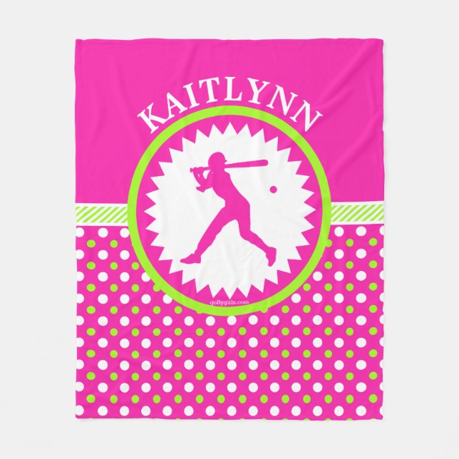 Cobertor De Velo Rosa personalizado do softball - bolinhas verdes (Frente)