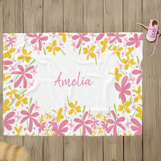 Cobertor De Velo Rosa Personalizado e Flor Amarelo