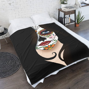 Cobertor De Velo Rosa Sugar Skull Portait