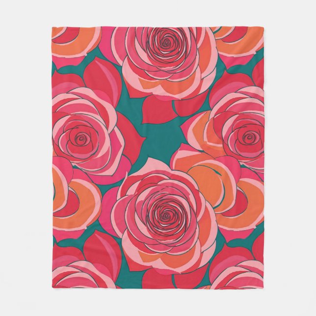 Cobertor De Velo Rosas Abstratas Em Tons De Rosa Vermelho E Laranja (Frente)