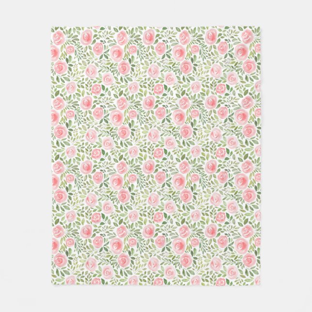 Cobertor De Velo Rosas Aquarela Pintadas à Mão (Frente)