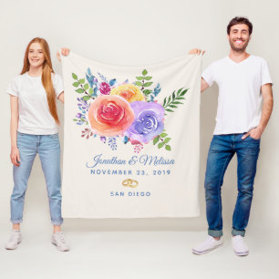 Cobertor De Velo Rosas Coloridos Casamento Floral de Aquarela