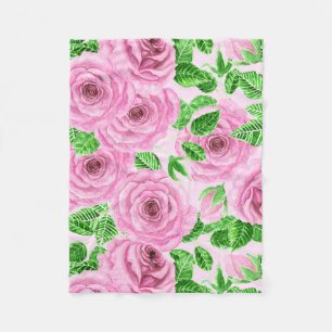 Cobertor De Velo Rosas cor-de-água rosa com folhas e botões