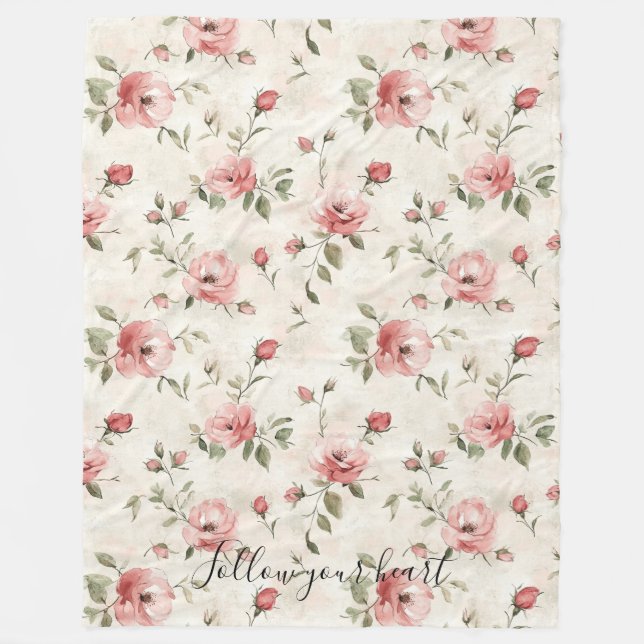 Cobertor De Velo Rosas Cor-de-Rosa Floral (Frente)