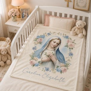 Cobertor De Velo Rosas Cor-de-Rosa Religiosas Maria Bendita