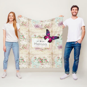 Cobertor De Velo Rosas da Borboleta Rosa e da Vintage Shabby
