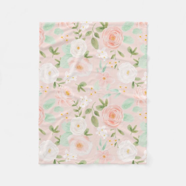 Cobertor De Velo Rosas de aquarela Flores a Rosa e Pêssego (Frente)