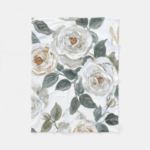 Cobertor De Velo Rosas de Jardim Floral Vintage Aguarela Branca