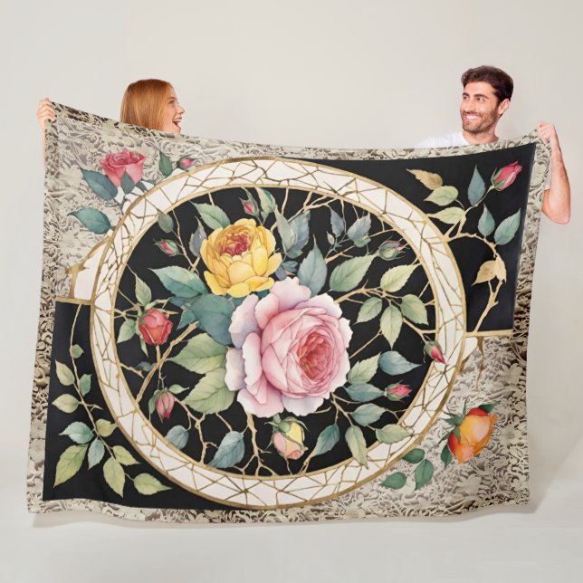 Cobertor De Velo Rosas e laço com preto e Dourado (In Situ)