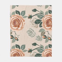 Cobertor De Velo Rosas em Estilo Boho em Laranja Pastel e Verde Sag