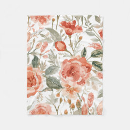 Cobertor De Velo Rosas Laranja Aquarela Botânica Coral Floral