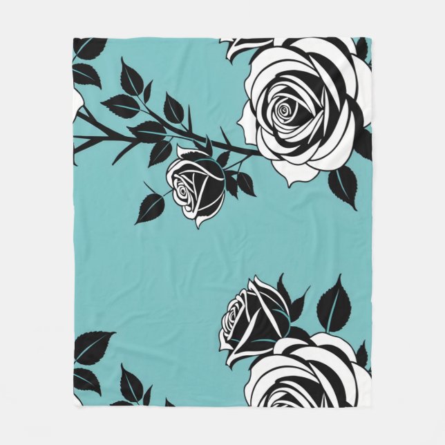 Cobertor De Velo Rosas Pretas e Brancas Ilustradas (Frente)
