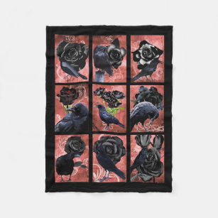 Cobertor De Velo rosas pretos corvos e corvos, colagem de arte góti