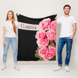 Cobertor De Velo Rosas rosa lindas personalizadas a preto