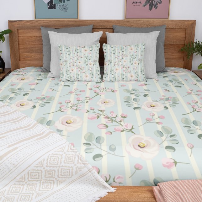 Cobertor De Velo Rosas Rosa Listras Brancas Azuis (Criador carregado)