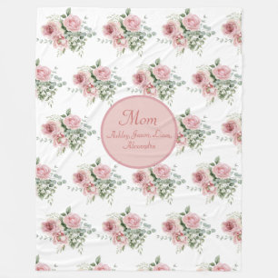 Cobertor De Velo Rosas Rosa Personalizadas Floral 4 a 8 Nomes de Cr