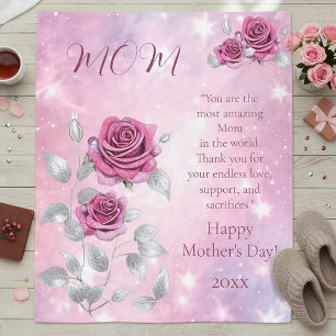 Cobertor De Velo Rosas Rosa Prata Folha Mães Espumantes