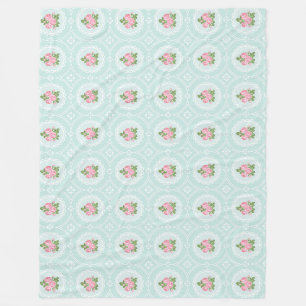 Cobertor De Velo Rosas Rosa Shabby Chic Verde Água Grande
