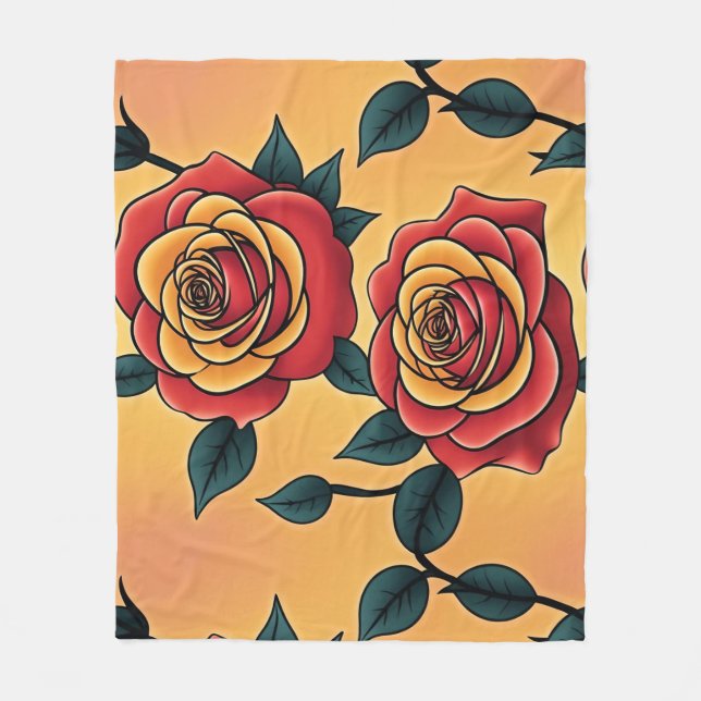 Cobertor De Velo Rosas Vermelhas E Amarelas (Frente)