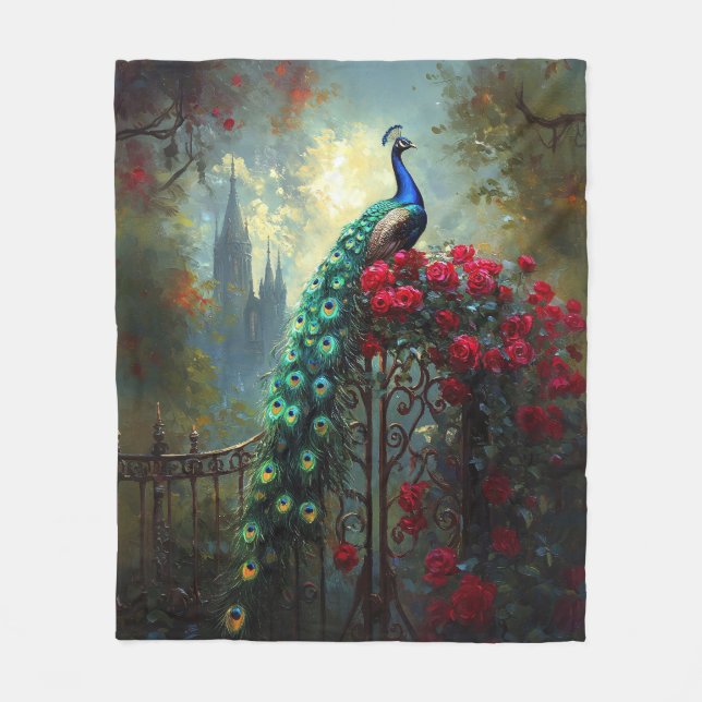 Cobertor De Velo Rosas vermelhas Peacock Dramáticas (Frente)