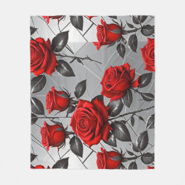 Cobertor De Velo Rosas Vermelhas Vibrantes Em Um Fundo De Prata Met
