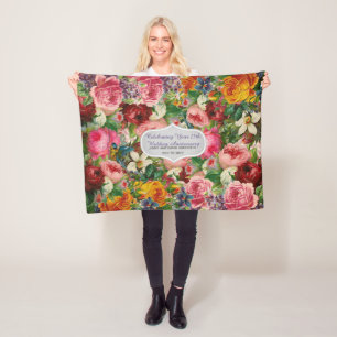 Cobertor De Velo Rosas Vintage em Aberto Personalizado - EDIT TEXTO