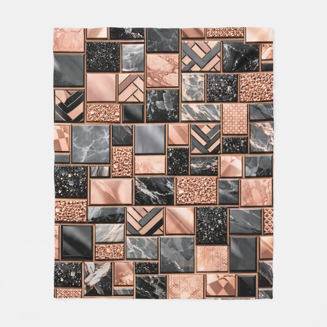 Cobertor De Velo Rose Gold Black Marble Mosaic (Frente)