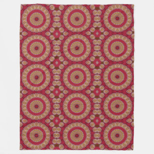 Cobertor De Velo Rosetas Mandala Vermelho Dourado Amarelo