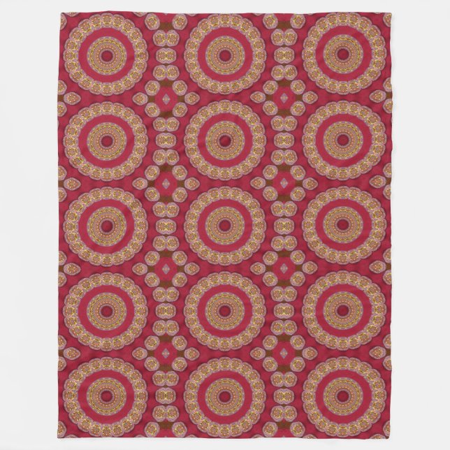 Cobertor De Velo Rosetas Mandala Vermelho Dourado Amarelo (Frente)
