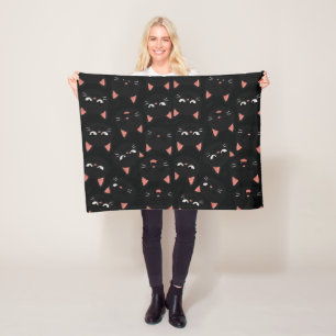 Cobertor De Velo Rostos de Gato Preto Brincalhão – Kawaii Fofo