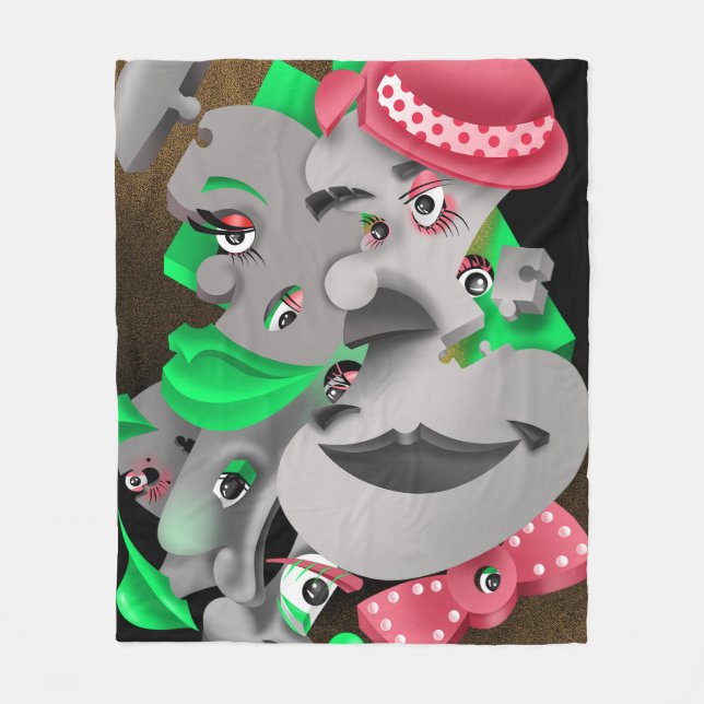 Cobertor De Velo Rostos Quebra-cabeça surreais (Frente)