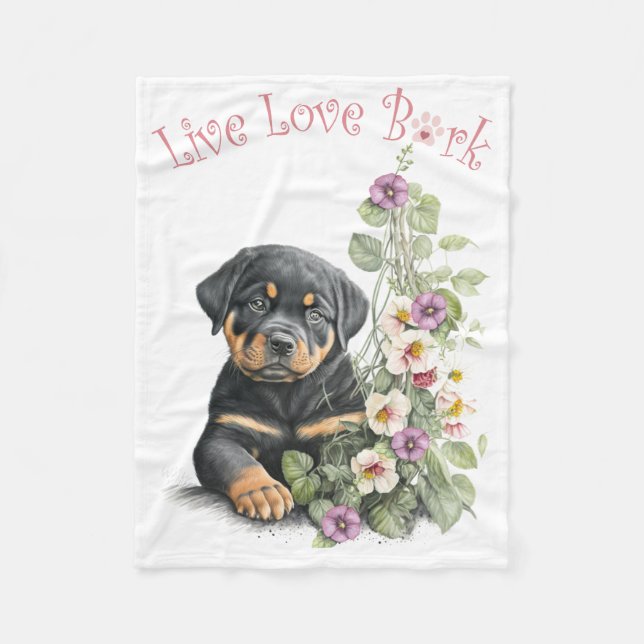 Cobertor De Velo Rottweiler Cachorro Mãe Floral (Frente)