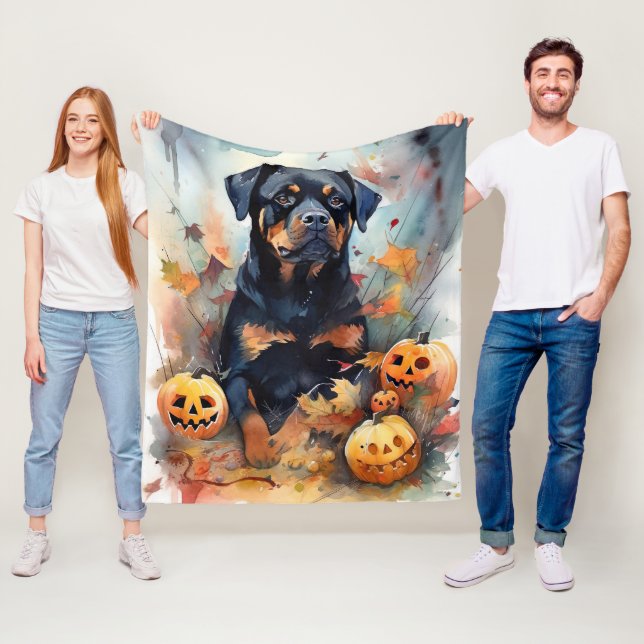 Cobertor De Velo Rottweiler de Halloween com Abóboras Assustadoras (In Situ)