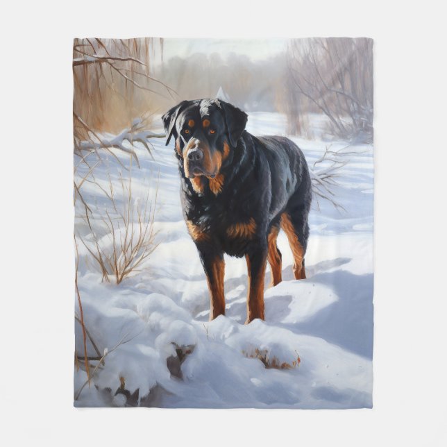 Cobertor De Velo Rottweiler Deixe Neve Natal (Frente)