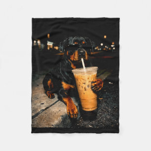 Cobertor De Velo Rottweiler legal bebendo café gelado arte engraçad