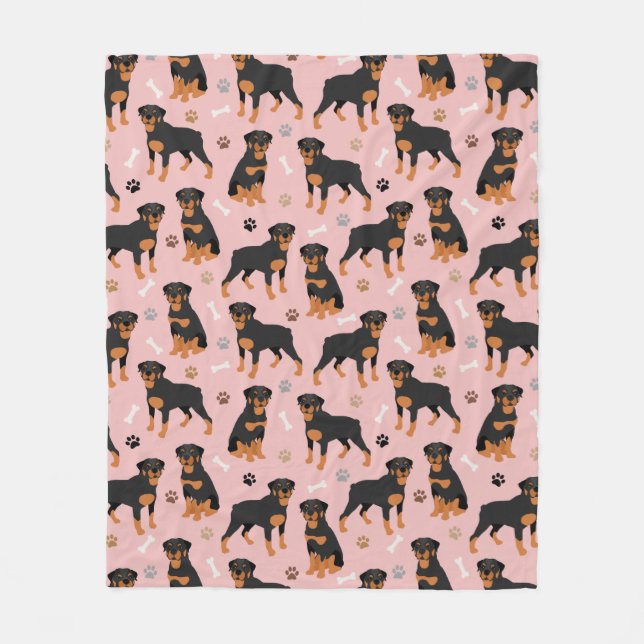 Cobertor De Velo Rottweiler Ossos de Cão e Peças (Frente)