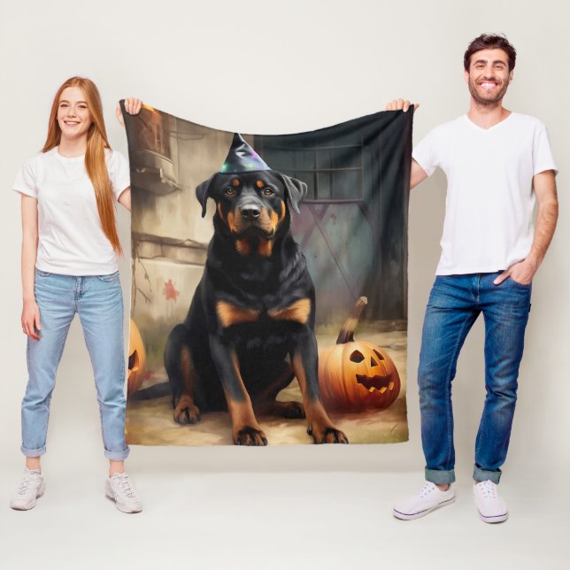 Cobertor De Velo Rottweiler Pumpkins Halloween Assustado (In Situ)