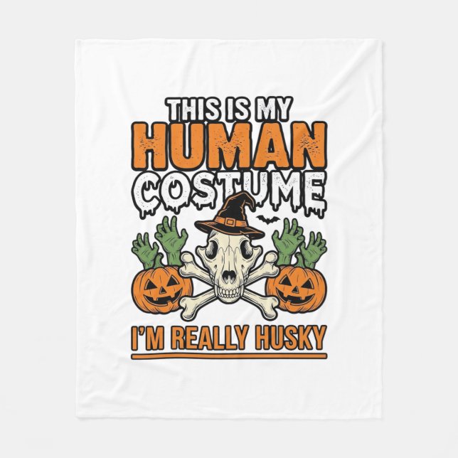 Cobertor De Velo Roupa de Halloween de Custo Humano Husky Engraçado (Frente)