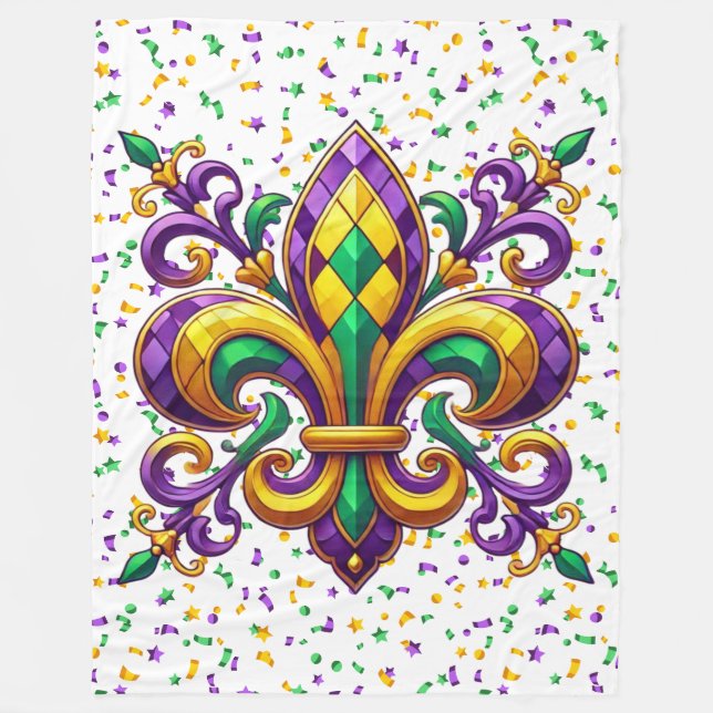 Cobertor De Velo Roxo amarelo verde Mardi Gras fleur de lis (Frente)