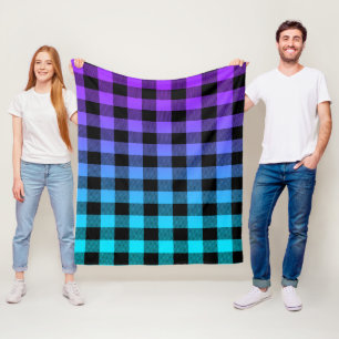 Cobertor De Velo Roxo preto do teste padrão da xadrez ao ombre de