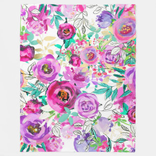 Cobertor De Velo Roxo Rosa Brilhante Colorido Chic Moderno Floral