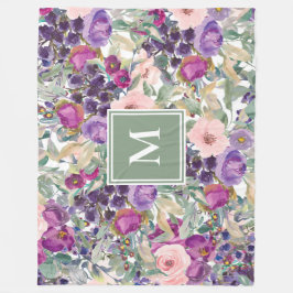 Cobertor De Velo Roxo Rosa Verde Sage Flores Boho Monograma