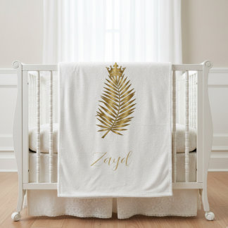 Cobertor De Velo Royal Gold Palm Leaf & Crown Custom Baby Blanket -