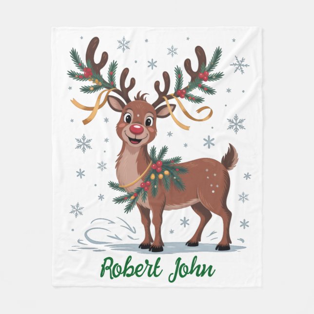 Cobertor De Velo Rudolph Fofo com Acentos Dourados (Frente)