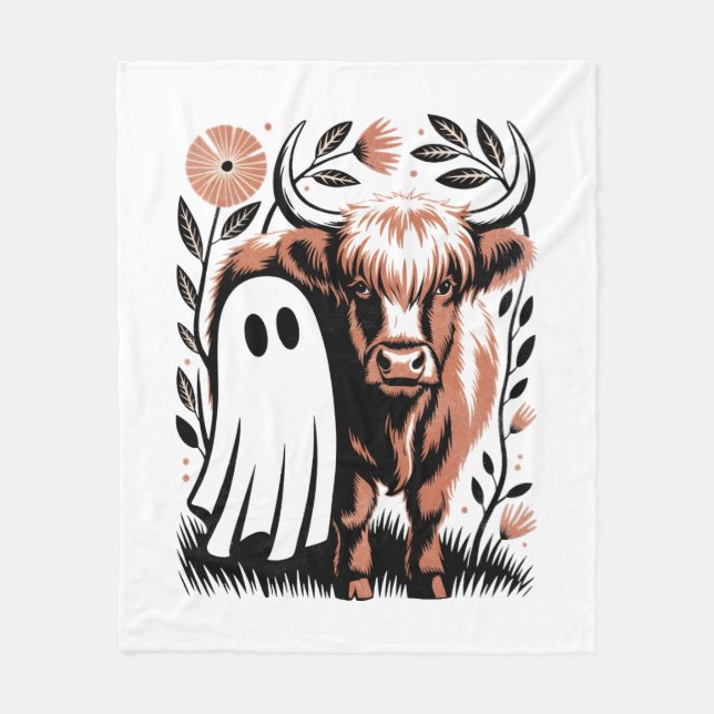 Cobertor De Velo Russo Vaca Highland Ghost Halloween (Frente)
