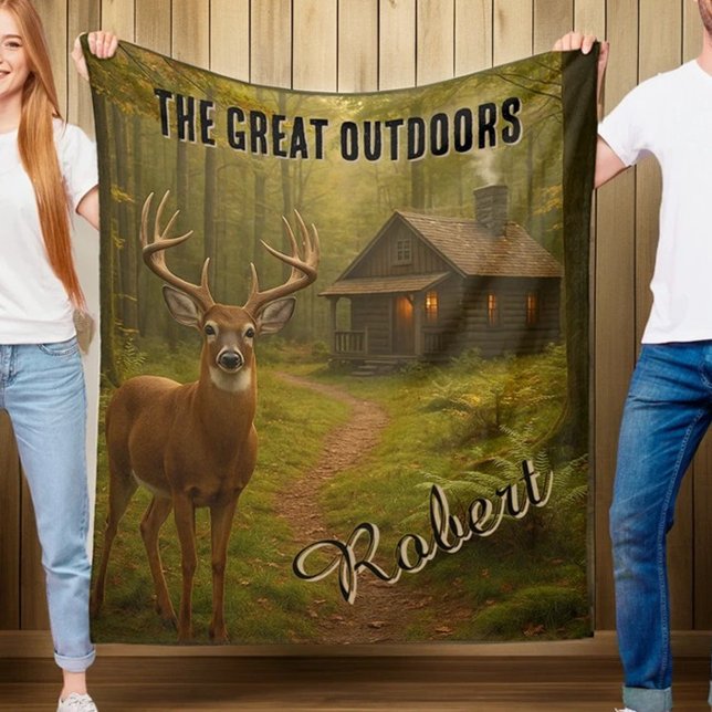 Cobertor De Velo Rustic Deer Hunting Cabin Forest Signature Name (Criador carregado)