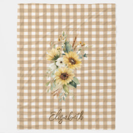 Cobertor De Velo Rustic Fall Sunflower Brown Gingham Personalizado